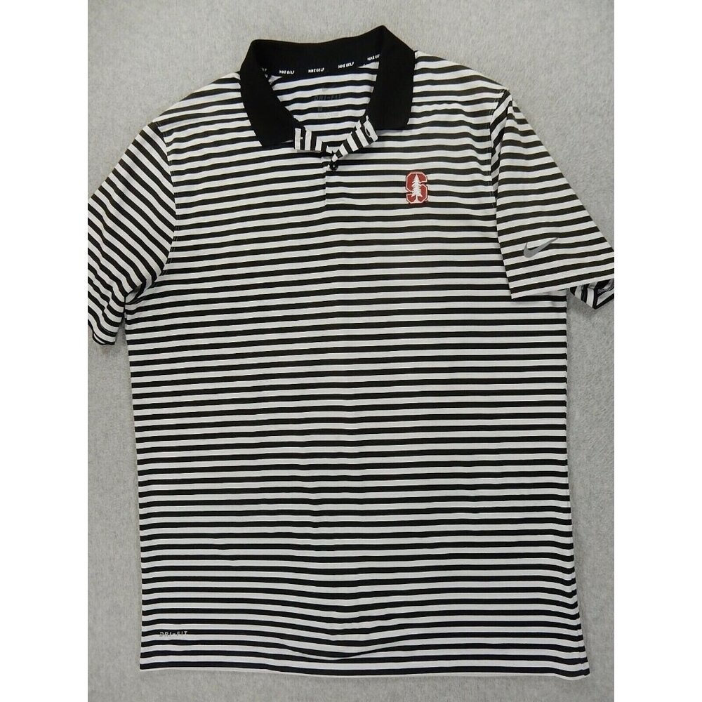 Stanford Cardinal Nike Dri Fit Striped Golf Polo Shirt (Men's XL) White/Black